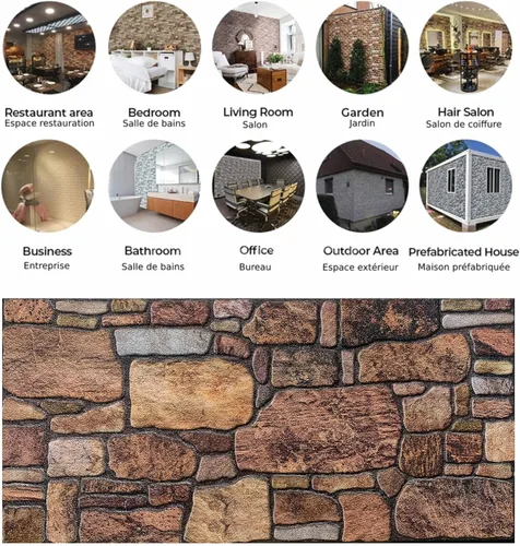 Vista 5 de Dundee Deco Paneles de pared 3D: revestimiento de pared marrón cobre con aspecto de piedra sepia, revestimiento de espuma de poliestireno