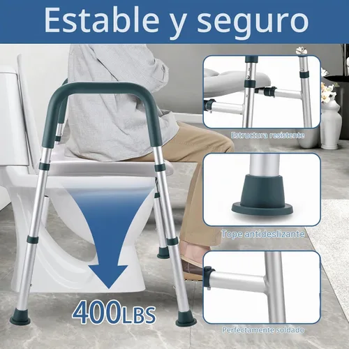 Vista 2 de Asiento de inodoro elevado con asas, elevador de asiento de inodoro elegible para personas mayores con altura y ancho ajustables, asiento de inodoro