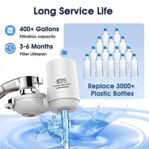 Vista 7 de Sistema de filtración de agua de montaje en grifo, purificador de agua sin BPA para fregadero, el filtro reemplaza 400 galones de agua, dura seis