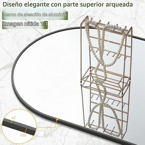 Vista 6 de MELOMOIR - Espejo de piso grande de 76 x 44 pulgadas, espejo independiente arqueado de longitud completa para dormitorio, sala de estar, vestidor