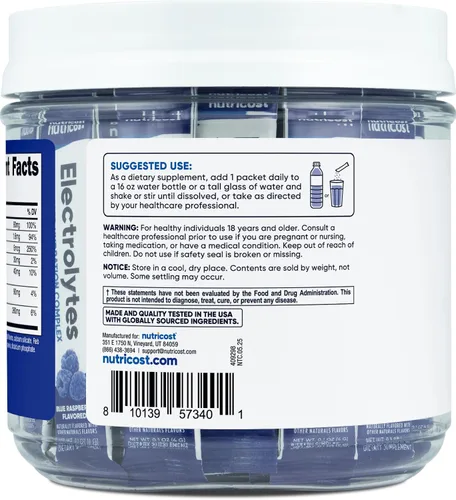 Vista 4 de Nutricost Complejo de electrolitos, sabor a frambuesa azul, 40 paquetes de varillas - Complejo de hidratación avanzada