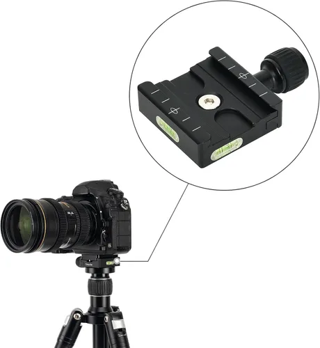 Vista 6 de Placa de liberación rápida de aluminio de 1.969 in con abrazadera QR de 3/8 pulgadas con adaptador de 1/4 pulgadas y nivel de burbuja Ytvariw