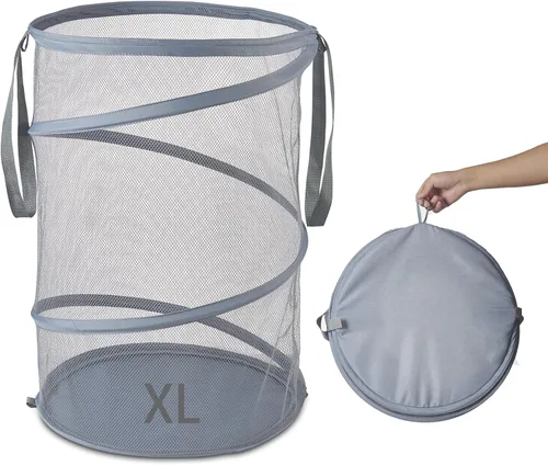Vista 14 de Cesta de lavandería emergente de malla Seiritex 115L, cesta de lavandería plegable de gran capacidad extra, cesta de almacenamiento de ropa plegable