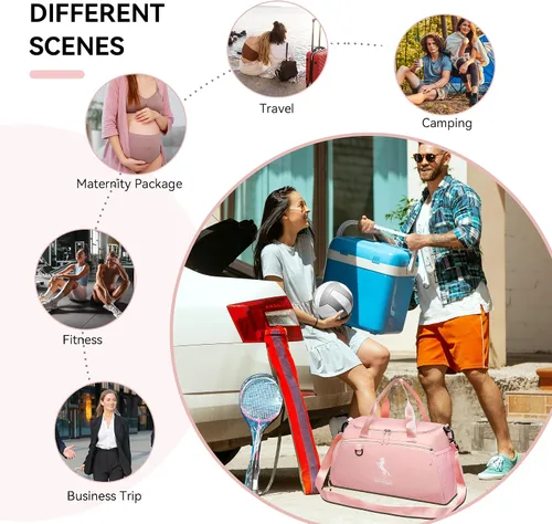 Vista 6 de Marengo Bolsa de gimnasio para mujeres y hombres, bolsa de viaje ligera con compartimento para zapatos y húmedos, para viajes, deportes, baile, yoga