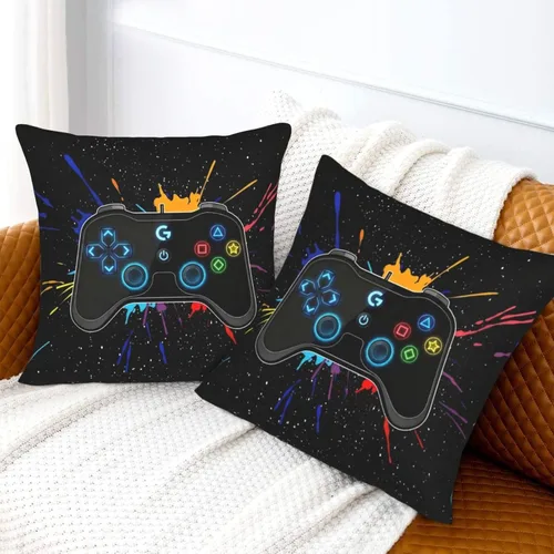 Vista 7 de Perinsto Juego de 2 fundas de almohada con joystick con diseño de juego para jugadores, fundas de almohada decorativas suaves para sofá, cama Juego