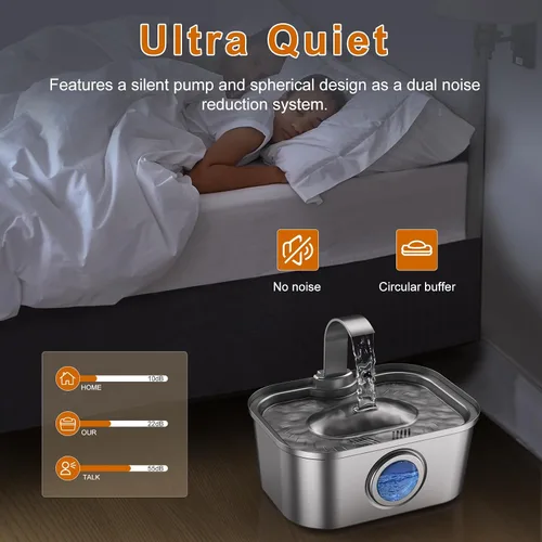 Vista 4 de Bobo&Dragon Fuente de agua para gatos de acero inoxidable, fuente de agua para gatos de 124 oz/3.5 L, dispensador automático de agua para perros