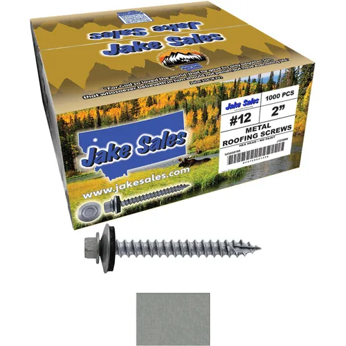 Vista 101 de 12 tornillos para techos de metal gris ABC de 1-1/2 pulgadas, cabezal de arandela hexagonal, arranque automático/roscado, arandela EPDM. 1 bolsa