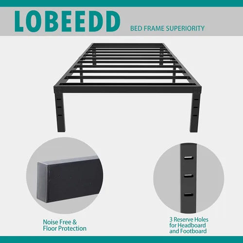 Vista 5 de Base de cama individual de 18 pulgadas de alto con máximo almacenamiento, plataforma de metal resistente de 2500 libras, no necesita somier, base