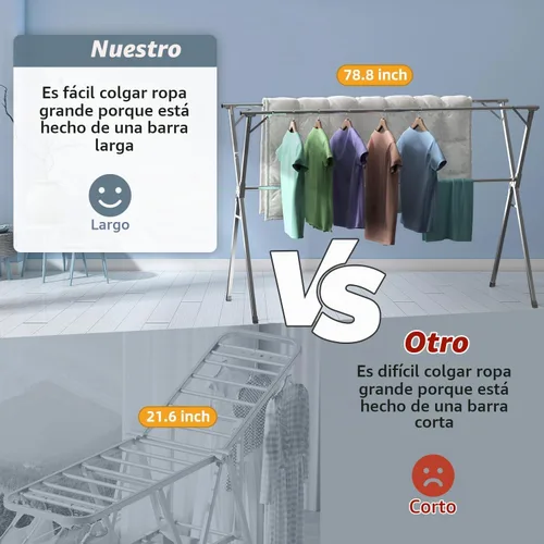 Vista 4 de Estante de secado de ropa de 79 pulgadas, tendedero para ropa