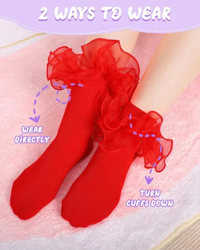 Vista 3 de Witwot Calcetines para niña pequeña con volantes grandes de encaje con volantes