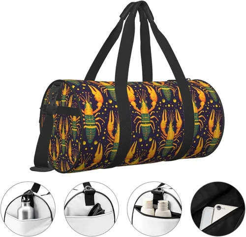 Vista 3 de Large Duffle Bag for Travel - Retro Lobster Yellow Print Gym Bag for Women Men, Travel Foldable Bags for Women Men with Zippered Multiple Pockets