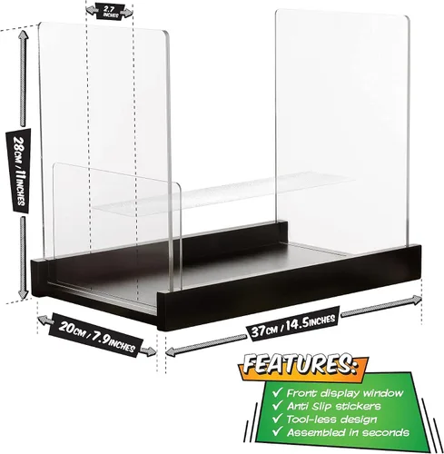 Vista 2 de Soporte de almacenamiento patentado para cómics, caja de exhibición de madera y acrílico para coleccionistas, organizador para cómics, revistas