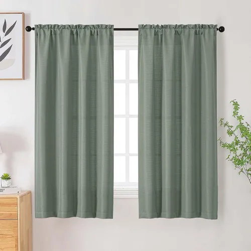 Vista 111 de Cortinas de lino para dormitorio y sala de estar de 96 pulgadas de largo, juego de 2 paneles, con bolsillo para cortinero, filtrado de luz, textura