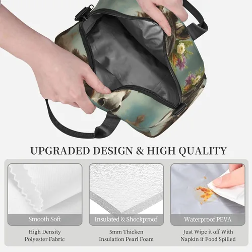 Vista 4 de Bolsa de almuerzo con estampado de animales de burro para mujeres y hombres, reutilizable, aislada, impermeable, bolsa enfriadora para picnic