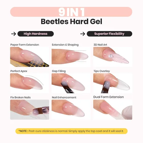 Vista 2 de Beetles Kit de Gel Duro para Uñas Clásico Neutro 3 Colores 9 en 1 Extensión de Uñas Esculpido de Alta Dureza para Profesionales de Salón Gel