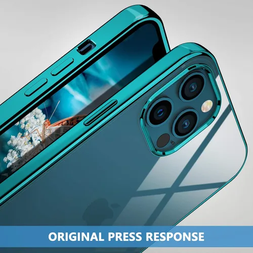 Vista 5 de MILPROX Compatible con iPhone 12 Pro Max (2020), transparente, a prueba de golpes, con borde galvanizado, fundas anti-amarillas, verde pino