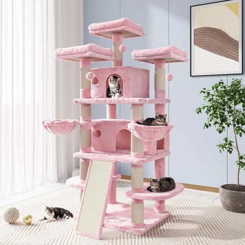 Vista 18 de Allewie Árbol de gato de 68 pulgadas/casa y torres para felinos grandes/poste rascador/árbol de escalada grande de varios niveles