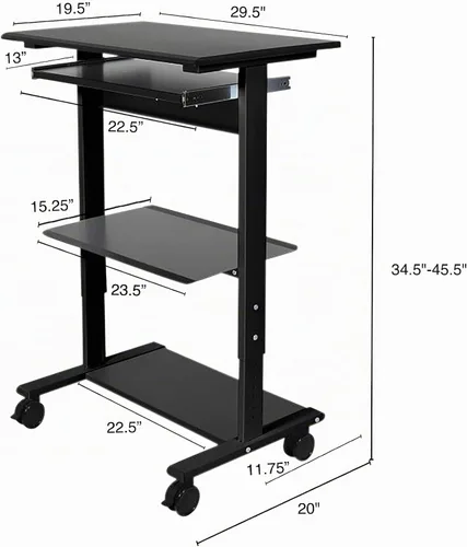 Vista 3 de Estación de trabajo con soporte de altura ajustable móvil, Negro y negro Negro/Negro