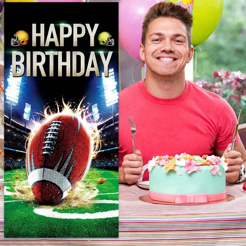 Vista 6 de Cartel de fútbol americano con texto en inglés "Happy Birthday", para jugadores de rugby, decoración de fondo de bandera para fanáticos de primer