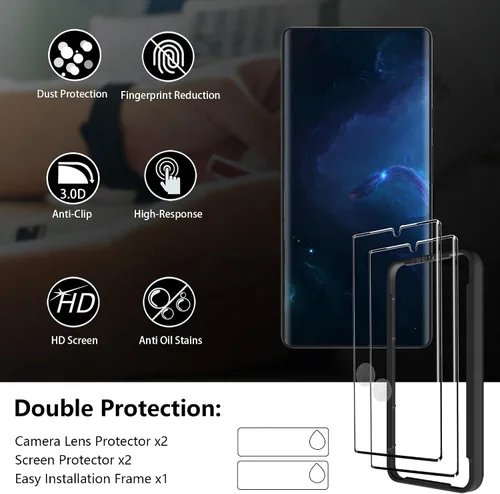 Vista 8 de [Compatible con huellas dactilares] Paquete de 2 protectores de pantalla de vidrio templado 3D para Google Pixel 6 Pro + 2 protectores de lente