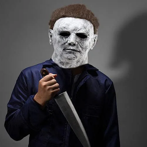 Vista 6 de Led Latex Mask for Halloween Michael Kills Cosplay Scary Masks with Hair Horror Killer Dress Up Costumes Adult Man Masks
