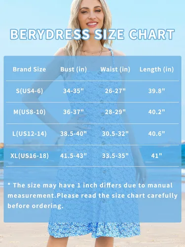 Vista 5 de Berydress - Vestidos informales, de playa y de verano para mujer, de color liso, de algodón, favorecedores, acampanados, con tirantes delgados