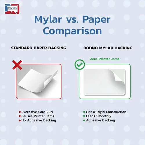 Vista 5 de Bodno CR80 - Tarjetas de PVC con respaldo adhesivo de Mylar - Superposición adhesiva de 10 mil para tarjetas de proximidad de concha Imprimibles