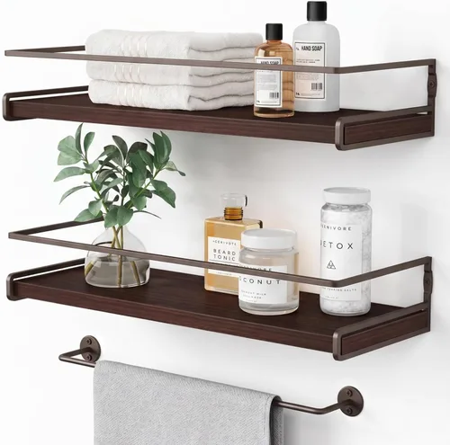 Vista 9 de Forbena - Estantes flotantes de baño montados en la pared, estantes blancos y dorados estéticos para accesorios de baño, organizador de baño moderno