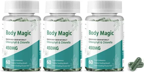 Vista 2 de Body Magic Cápsulas de clorofila – Elimina el olor corporal naturalmente – 60 cápsulas 450 mg (paquete de 1)