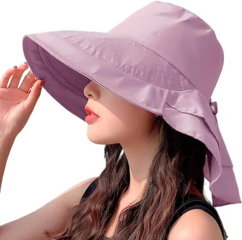 Vista 9 de Sombrero de sol para mujer, protección solar, ala ancha, plegable, sombrero de pescador, protección UV, con deflector de cuello Beige