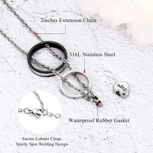 Vista 3 de XIUDA Collar de urna de cremación para cenizas, recuerdo tallado con recuerdo eterno de acero inoxidable, joyería conmemorativa para cenizas