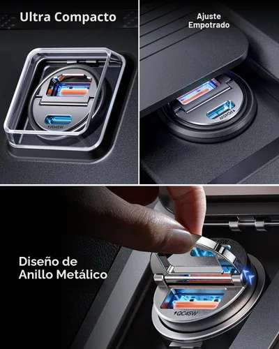 Vista 5 de 90W rápido iPhone 18/17 Pro Max cargador de coche USB C carga rápida con Negro