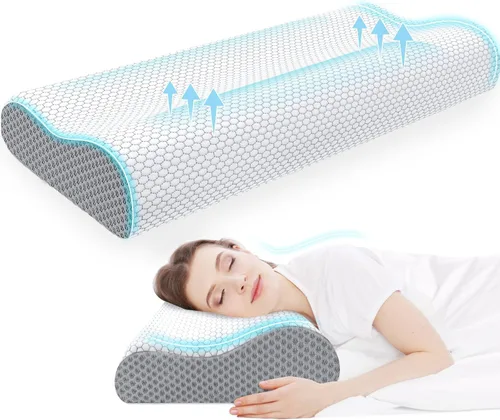 Vista 8 de CloudBliss Almohada cervical ergonómica para dormir, almohada cervical cervical para aliviar el dolor de cuello, almohada de espuma viscoelástica