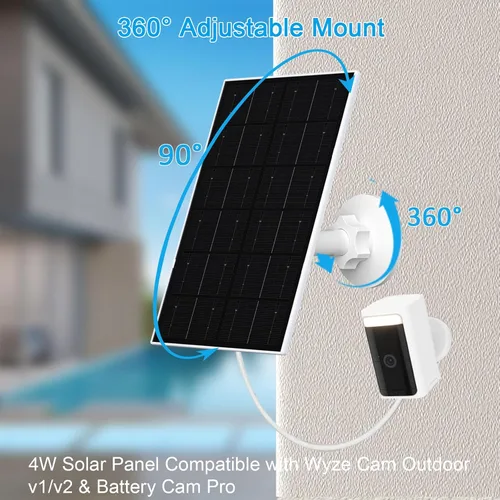 Vista 6 de FUTUREZEN Panel solar de 4 W para cámaras WYZE, cargador solar USB-C y micro USB, compatible con WYZE Cam Pro, cámara exterior V1/V2, cable de 9.8