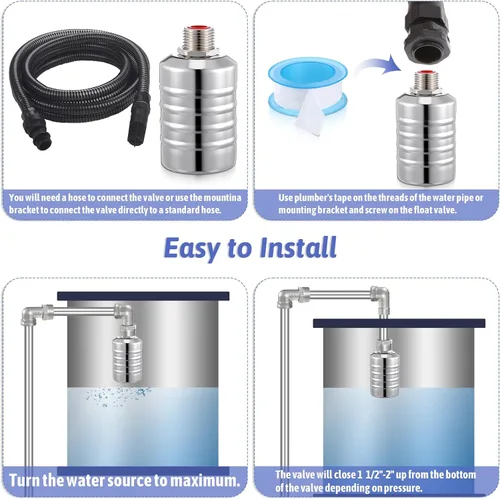 Vista 6 de Válvula de flotador de acero inoxidable 304 con control automático de nivel de agua, válvula de flotador de 1/2 a 3/4 pulgadas con cierre automático