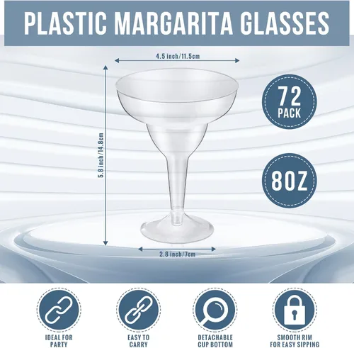 Vista 2 de 72 vasos de plástico Margarita de 8 onzas, vasos de plástico para margarita con temática mexicana, vasos de cóctel inastillables desechables