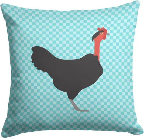 Vista 329 de Caroline's Treasures BB8163PW1414 Beltsville - Almohada decorativa de tela a cuadros pequeños, color blanco, pavo y gallina azul, lavable a máquina