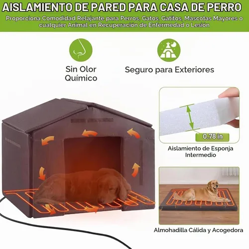 Vista 4 de Casa para perros con calefacción para perros al aire libre con forro aislante para invierno, jaula impermeable de 34 pulgadas para perros pequeños