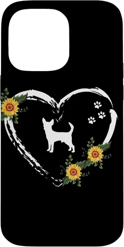 Vista 21 de Chihuahua With Paw Prints And Sunflower Heart On Black Case for iPhone 16