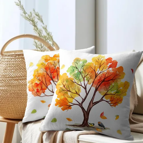 Vista 7 de Fundas de almohada de otoño de 18 x 18 pulgadas, fundas de almohada de otoño de lino y algodón, juego de 2 fundas de almohada de árboles coloridos
