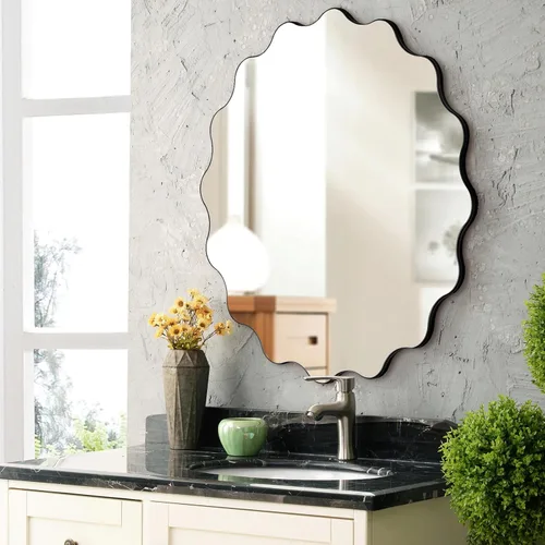 Vista 12 de QDSSDECO Espejo de pared de nube biselada para decoración de pared, espejo de tocador de lujo para sala de estar, baño, entrada, pasillo, 22 x 28