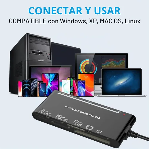 Vista 6 de xD-Picture - Lector de tarjetas USB 3.0, lector de tarjetas de memoria para tarjetas xD/CF/MS/SD/TF - Lector de tarjetas 7 en 1 para Windows, Mac