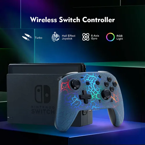 Vista 7 de Switch Controller with Hall Joystick, Wireless Switch Pro Controller for SwitchSwitch LiteSwitch OLED, 8 Colors Adjustable LED Wireless Remote