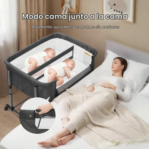 Vista 2 de MTWML Cuna gemelar para 2 bebés, cuna portátil para gemelos con bolsa de almacenamiento y funda de colchón reemplazable, cuna de cama doble