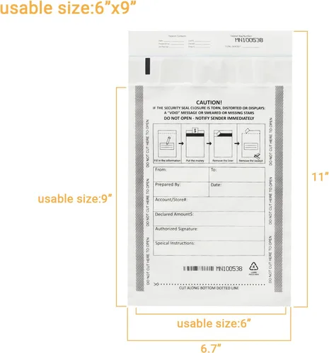 Vista 2 de Paquete de 500 bolsas de depósito, bolsas a prueba de manipulaciones, bolsillo para banco de seguridad, bolsas para caja registradora