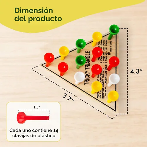 Vista 3 de Paquete de 3 – Juego de mesa con clavija triangular de madera – Mini juego de viaje retro