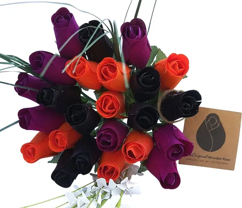 Vista 11 de Ramos originales de rosas de madera en 1, 2, o 3 docenas, Madera de abedul, Completamente negro, 1 Docena
