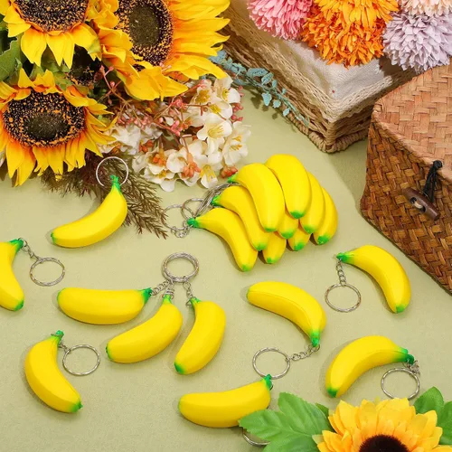 Vista 8 de Jexine - Paquete de 20 llaveros de plátano elásticos para aliviar el estrés
