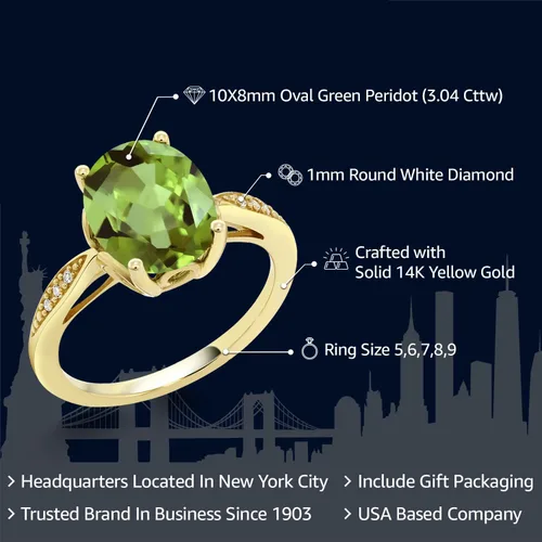 Vista 41 de Gem Stone King Anillo de compromiso de oro amarillo de 14 quilates de 2-3 quilates con piedra preciosa ovalada de 0.394 x 0.315 in y diamantes
