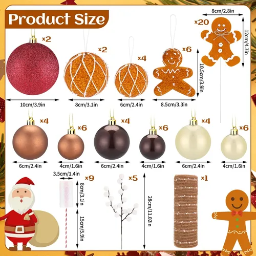 Vista 2 de 79 Piezas Adornos de Bolas de Decoraciones Navideñas de Pan de Jengibre Palillos de Árbol de Pan de Jengibre con Bolas de Navidad Decoración